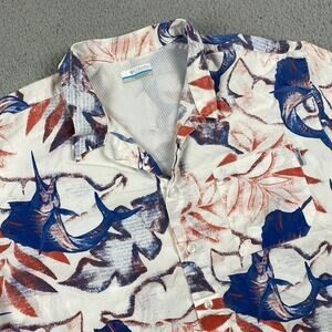 Columbia PFG Fishing Shirt Men's Large Blue Red Floral Print